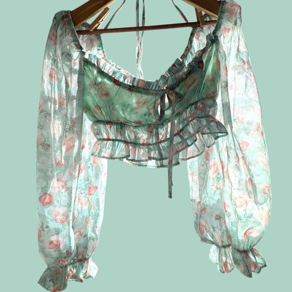 Babydoll MilkMaid Romantic Crop top Chiffon Floral Smock… - Picture 4 of 14
